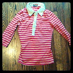 Red & Tan striped long sleeve collar shirt